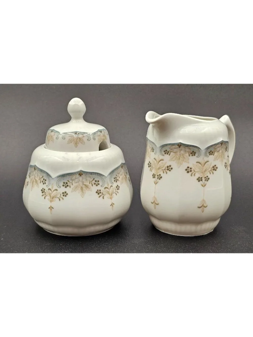 VTG Scherzer Bavaria Germany Porcelain Sugar Bowl & Creamer Set Floral Gold Trim
